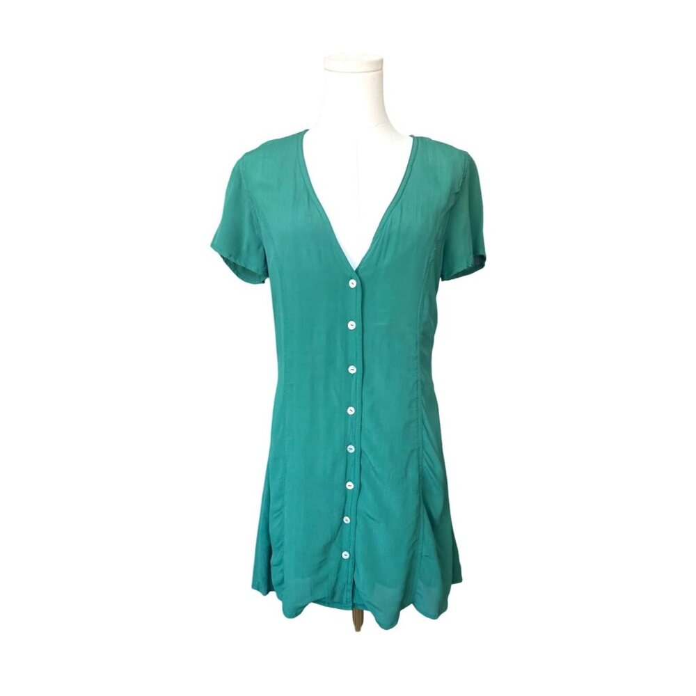 RVCA Short Sleeve Button Front Mini Dress Size S Kelly Green